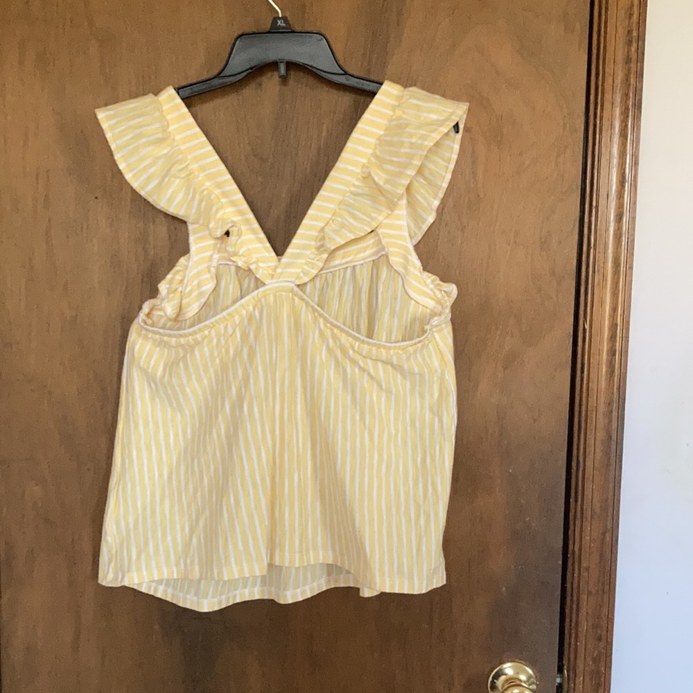 LC Lauren Conrad ruffle sleeve cotton tank top yellow & white stripes - Picture 9 of 15